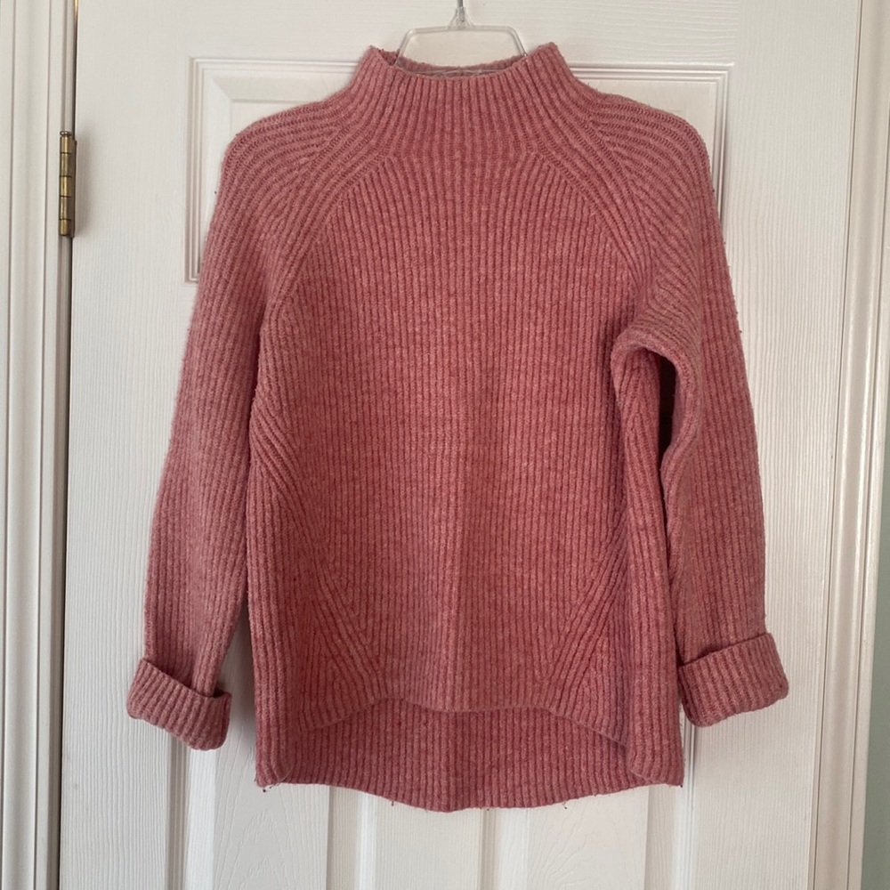 Madewell Pink Cowl Neck Sweater with Ribbed Texture